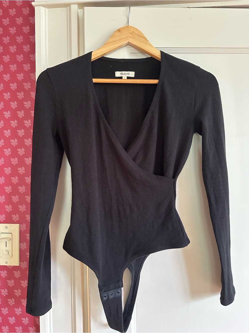 Madewell Black Wrap-Front Long-Sleeve Bodysuit